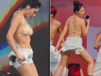 권은비 없는 워터밤, 비비가 달궜다…비키니 탈의 퍼포먼스로 글래머 몸매 과시